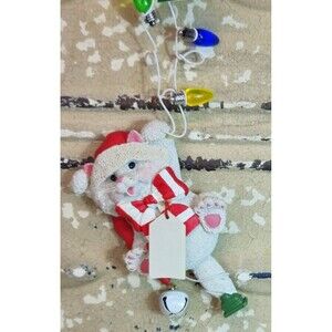 NWT Kurt Adler Personalizable Christmas Tree Ornament White Cat Wrapped in Light